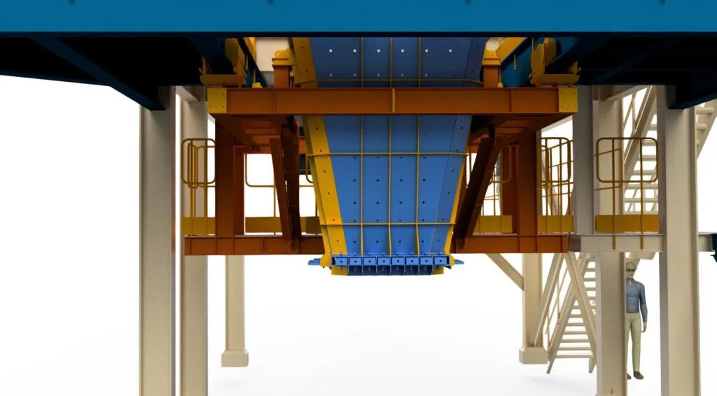 modelo 3D do projeto de um chute de transferência instalado na casa de transferência