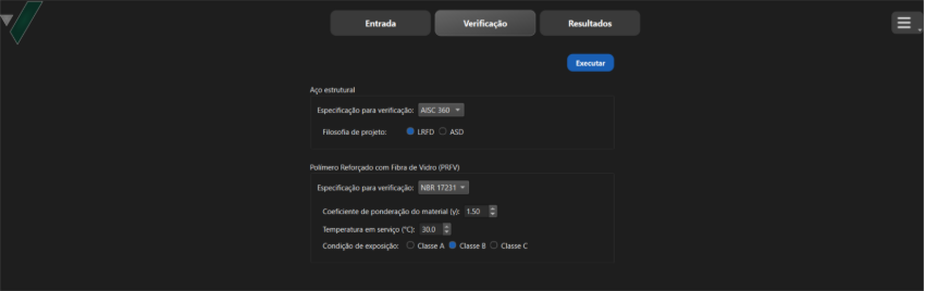 Interface de verifuicação normativa V-Struct para estruturas de perfis pultrudados