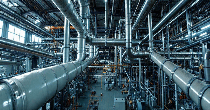 Imagem de um sistema de tubulações industriais